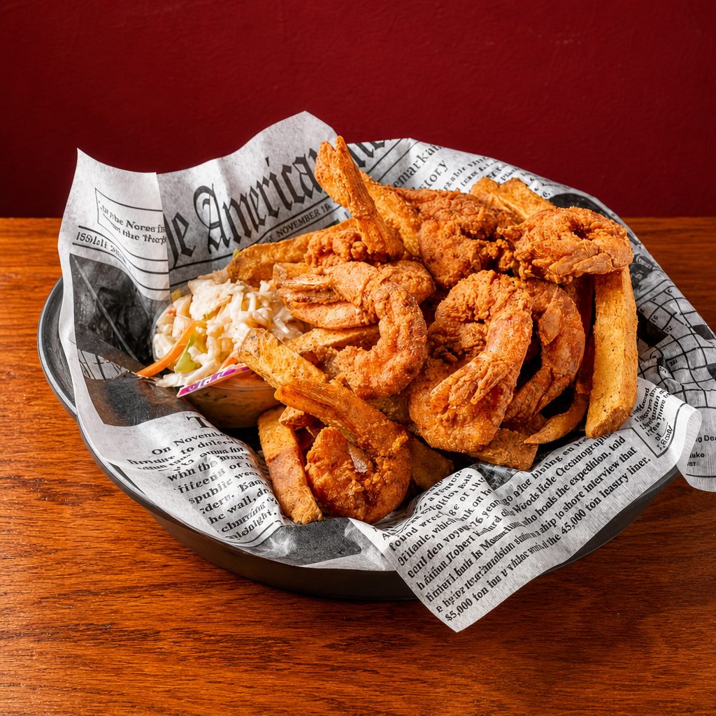Shrimp Basket - 1-lb. (includes fries & slaw).