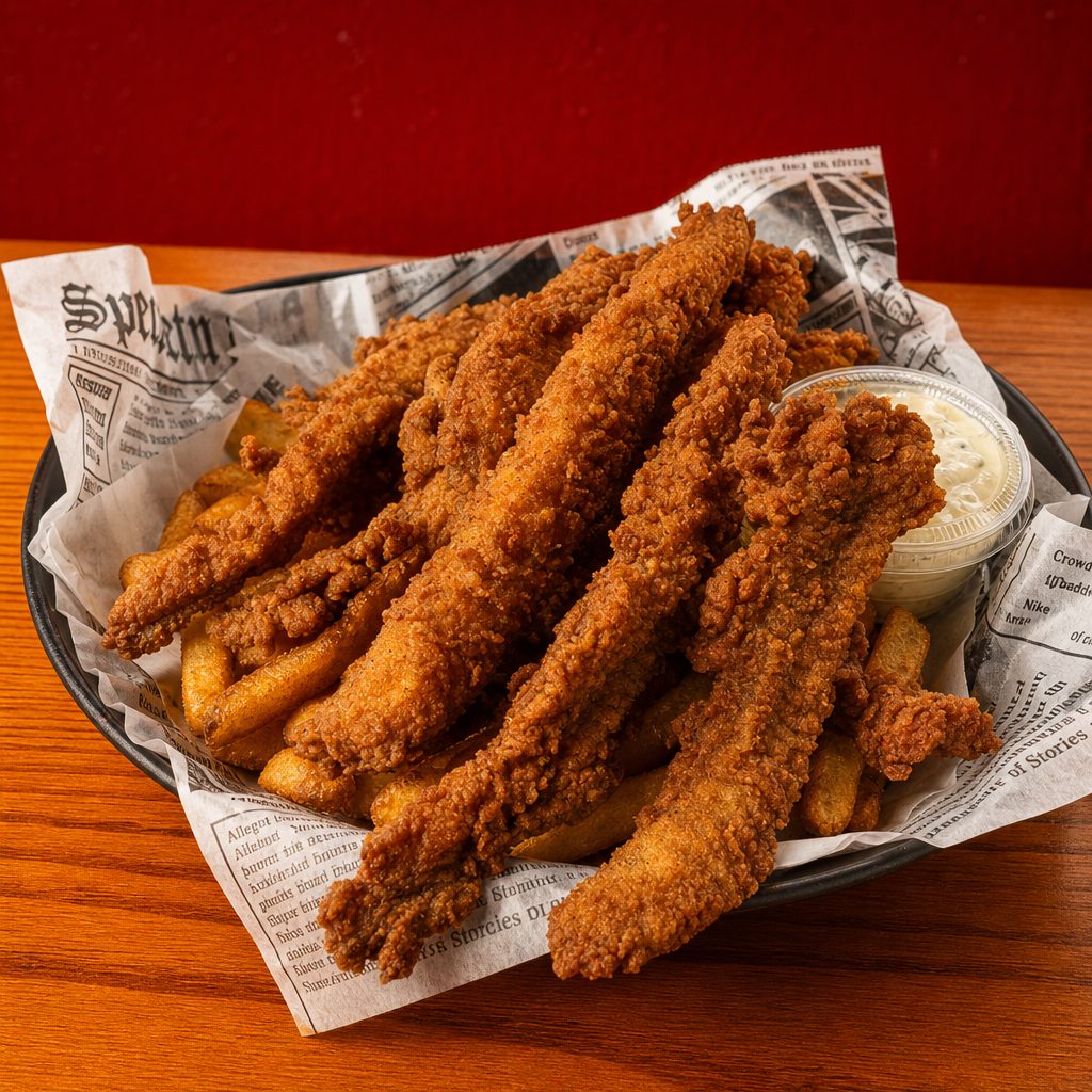 Catfish Tenders - 6pc (includes fries & slaw).