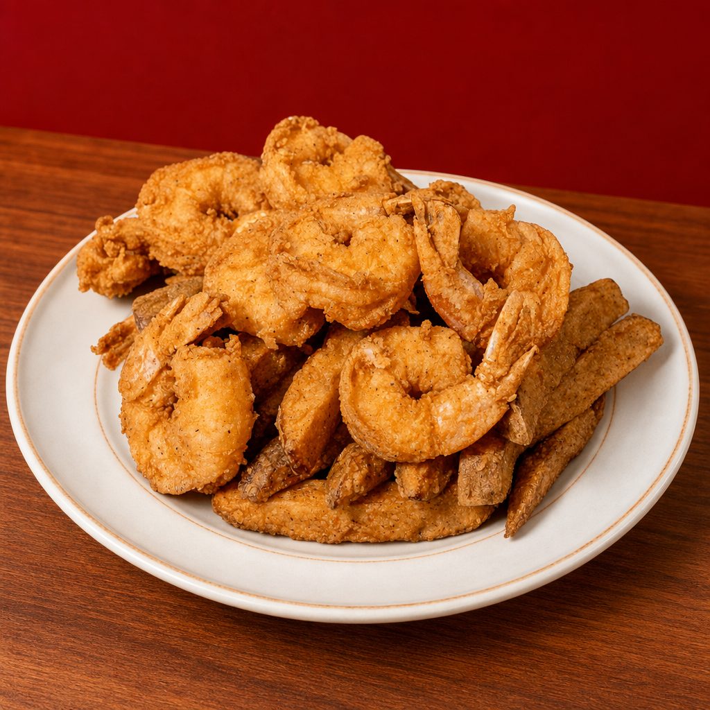 10pc Shrimp - 2pc Chick N' Dark-Thigh/Leg (includes fries & slaw).