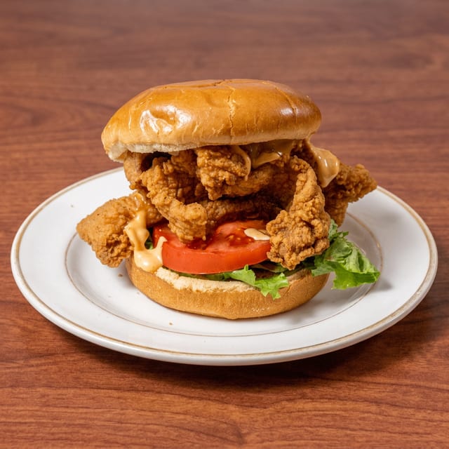 Catfish Tenders Sandwich w/ Fries & Cole Slaw.