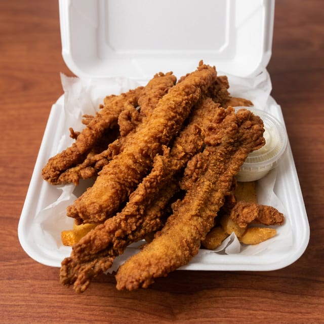 Catfish Tenders - 6pc (includes fries & slaw).